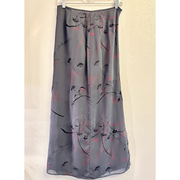 Express Women's Long Gray Maxi 37" - Burgundy/Black Flowers Back Slit SZ 7/8 - Picture 7 of 9